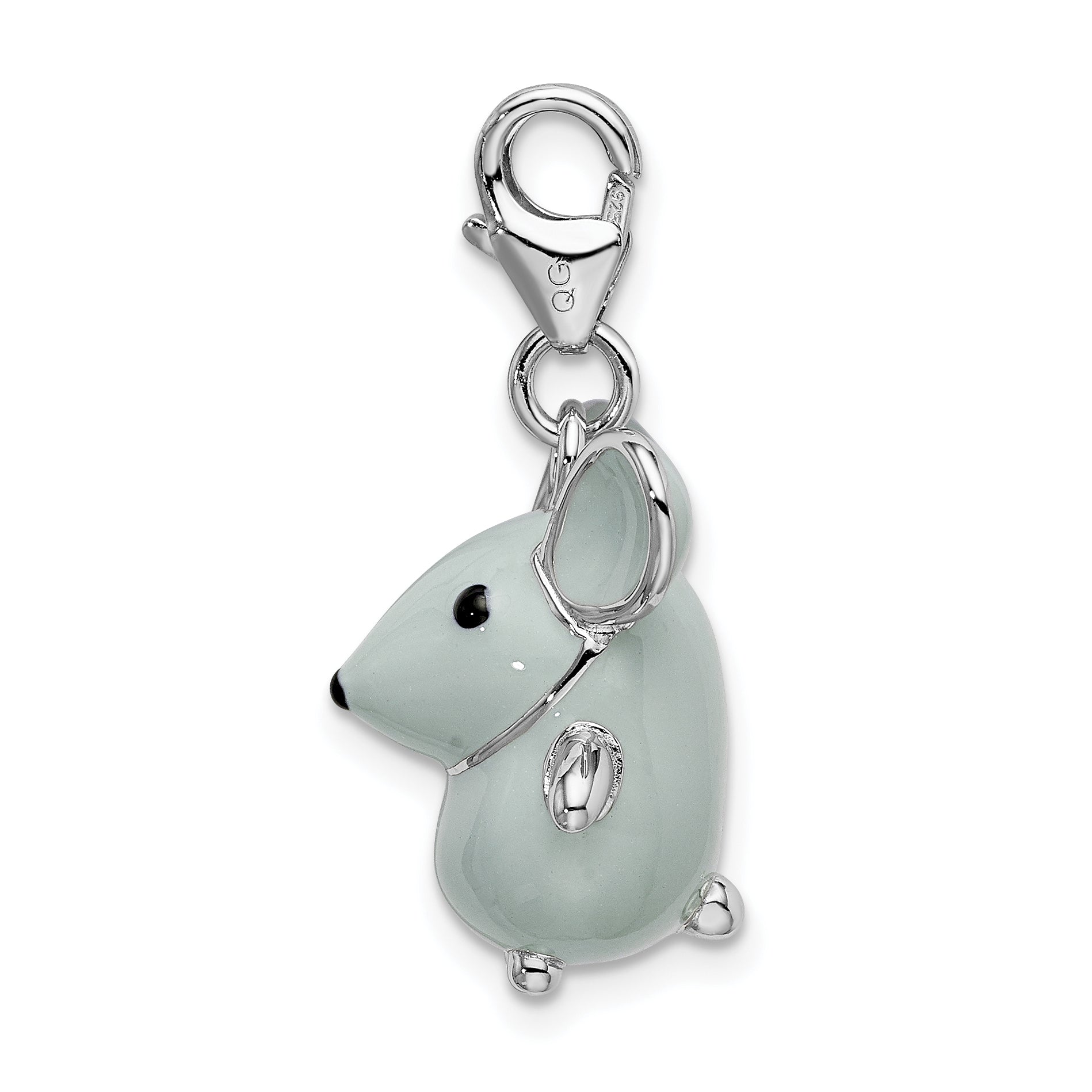 Amore La Vita Sterling Silver Rhodium-plated Polished 3-D Enameled Grey Mouse Charm with Fancy Lobster Clasp Secondary image