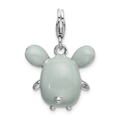 Amore La Vita Sterling Silver Rhodium-plated Polished 3-D Enameled Grey Mouse Charm with Fancy Lobster Clasp