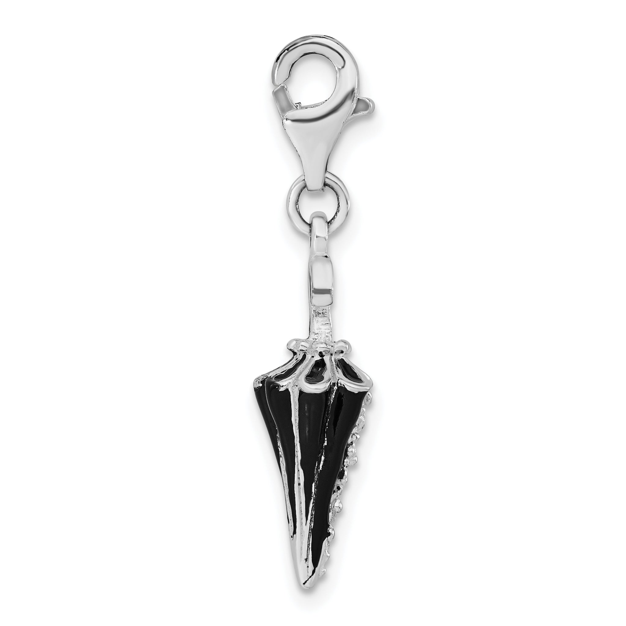 Sterling Silver Rhodium-plated 3-D Enameled & CZ Parasol With Lobster Clasp Charm Secondary image