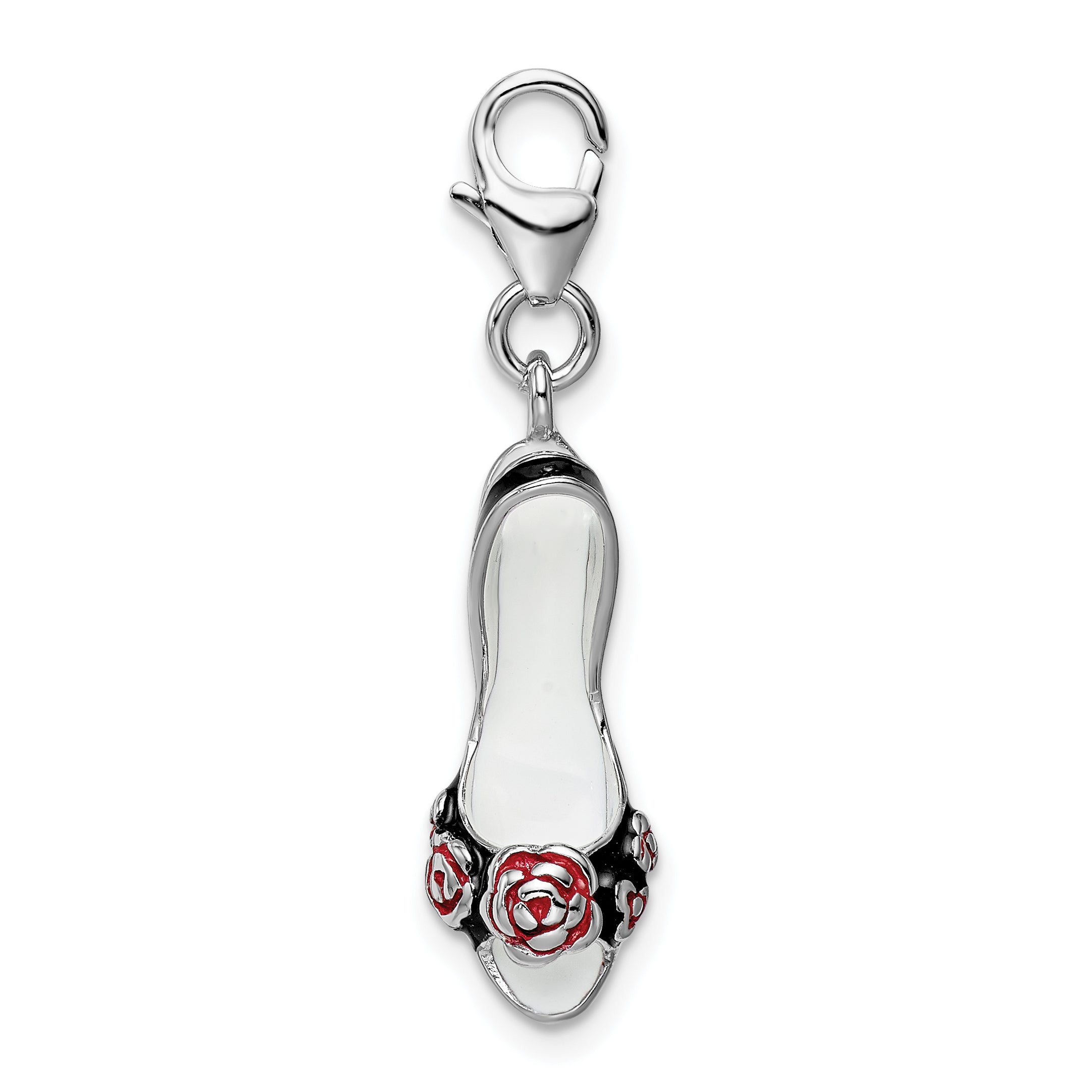 Amore La Vita Sterling Silver Rhodium-plated Polished 3-D Enameled High Heel Charm with Fancy Lobster Clasp