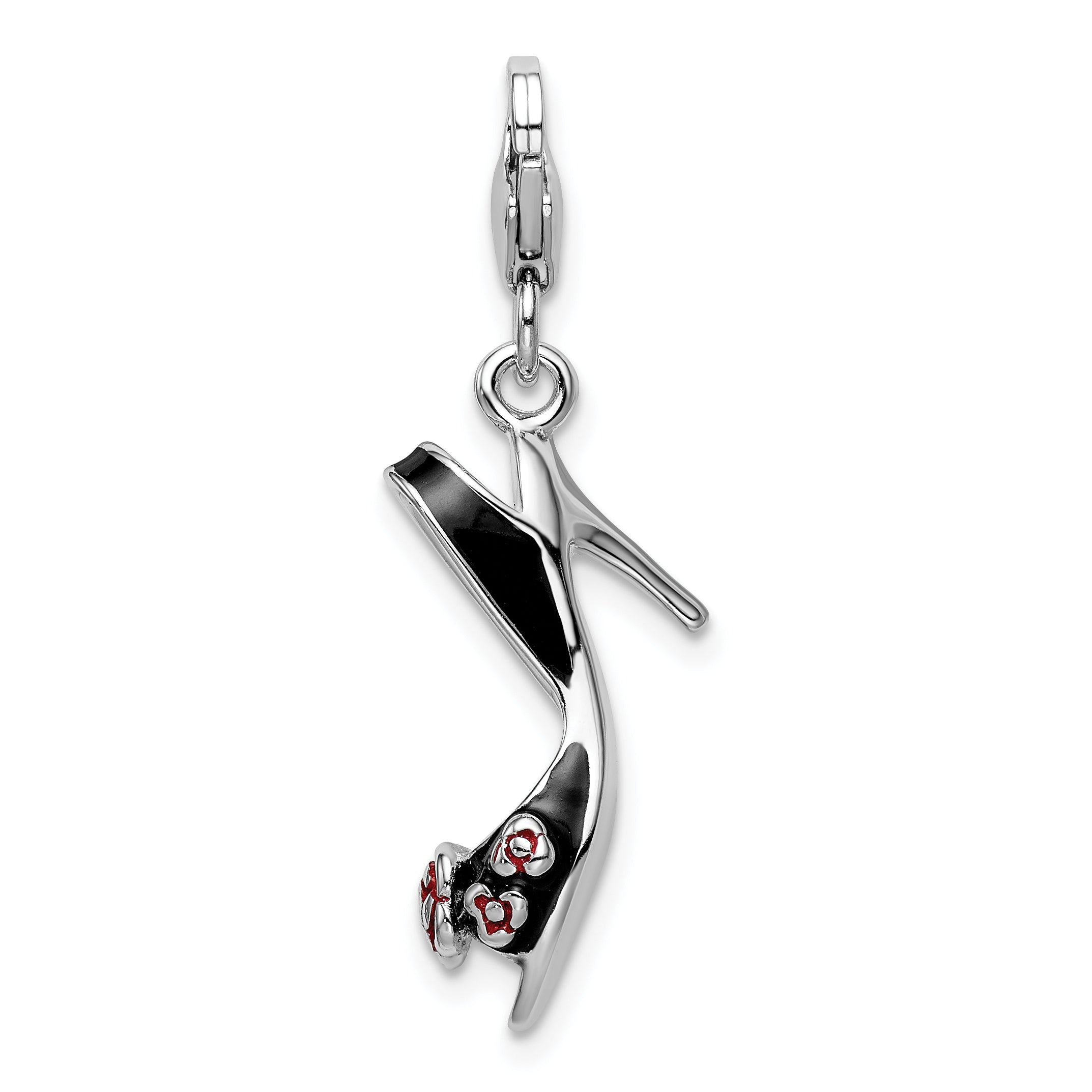 Amore La Vita Sterling Silver Rhodium-plated Polished 3-D Enameled High Heel Charm with Fancy Lobster Clasp Main image