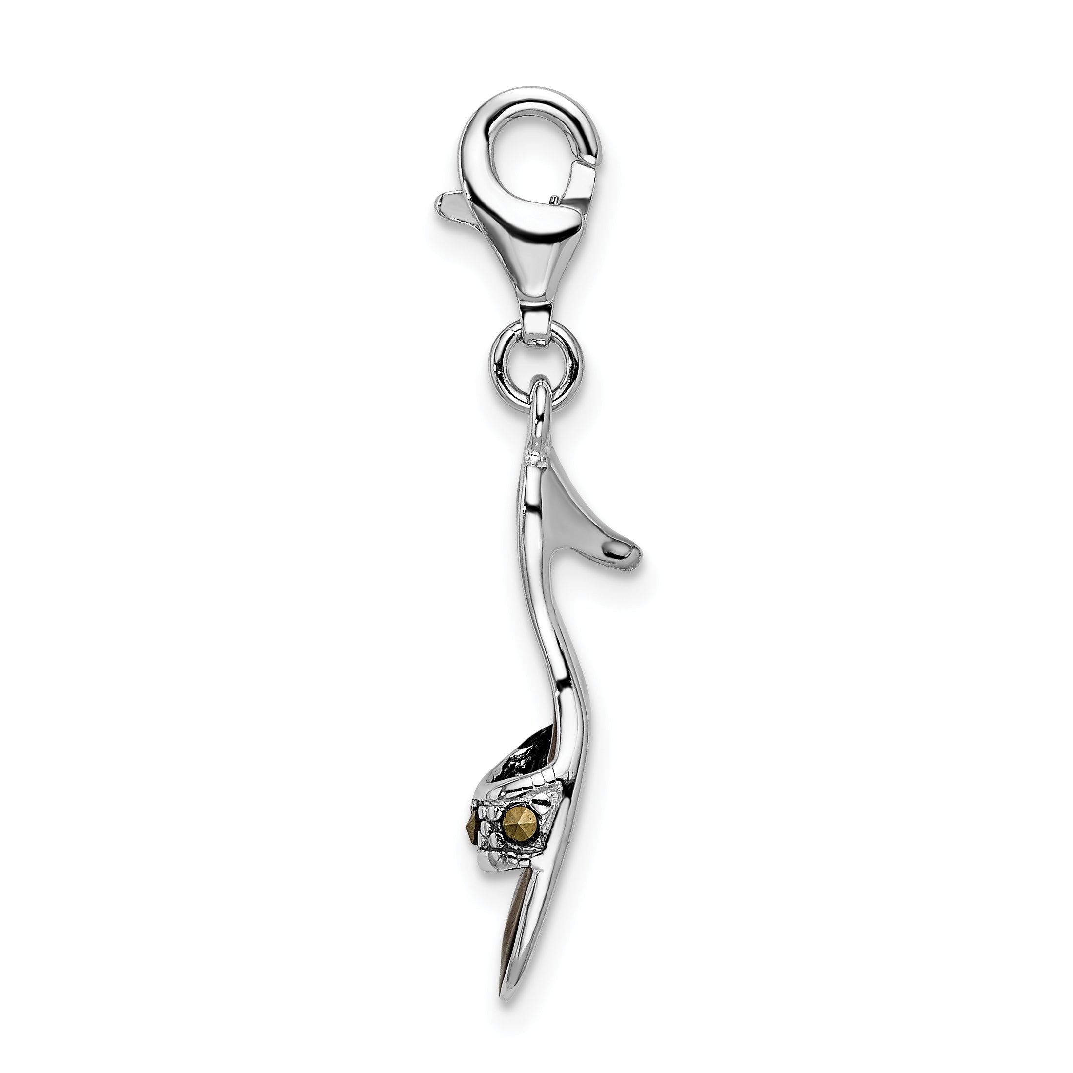 Amore La Vita Sterling Silver Rhodium-plated Polished 3-D Black Enameled and Marcasite Shoe Charm with Fancy Lobster Clasp