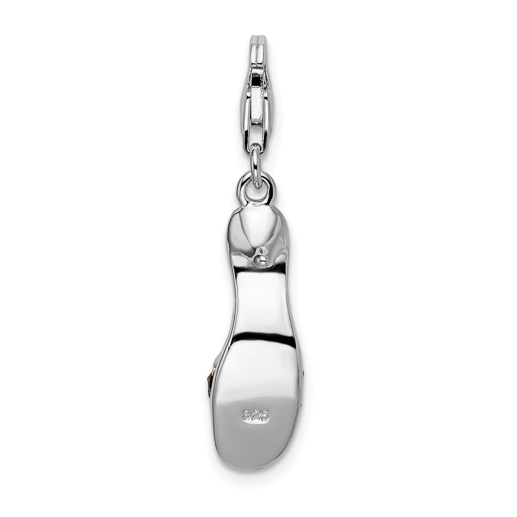 Amore La Vita Sterling Silver Rhodium-plated Polished 3-D Black Enameled and Marcasite Shoe Charm with Fancy Lobster Clasp