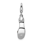 Amore La Vita Sterling Silver Rhodium-plated Polished 3-D Black Enameled and Marcasite Shoe Charm with Fancy Lobster Clasp