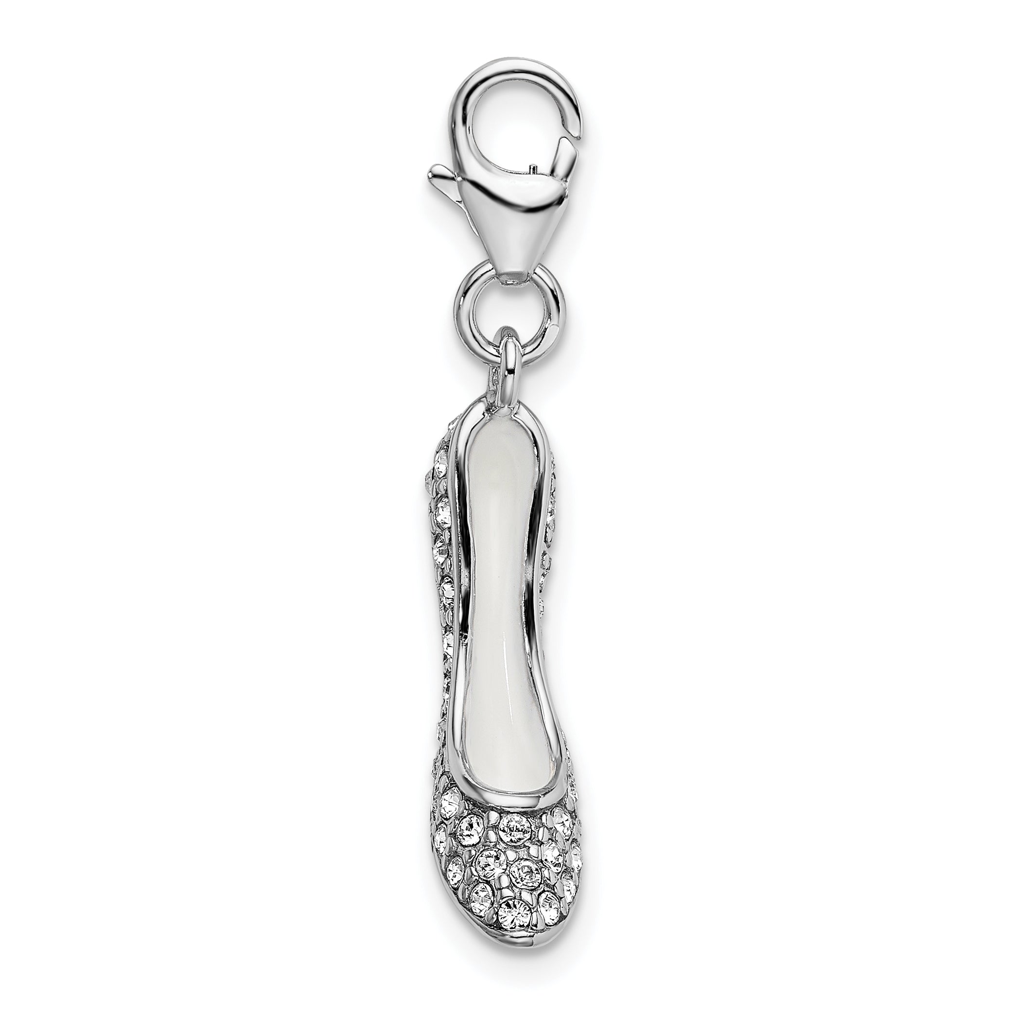 Amore La Vita Sterling Silver Rhodium-plated Polished 3-D Crystal From Crystal High Heel Charm with Fancy Lobster Clasp Secondary image
