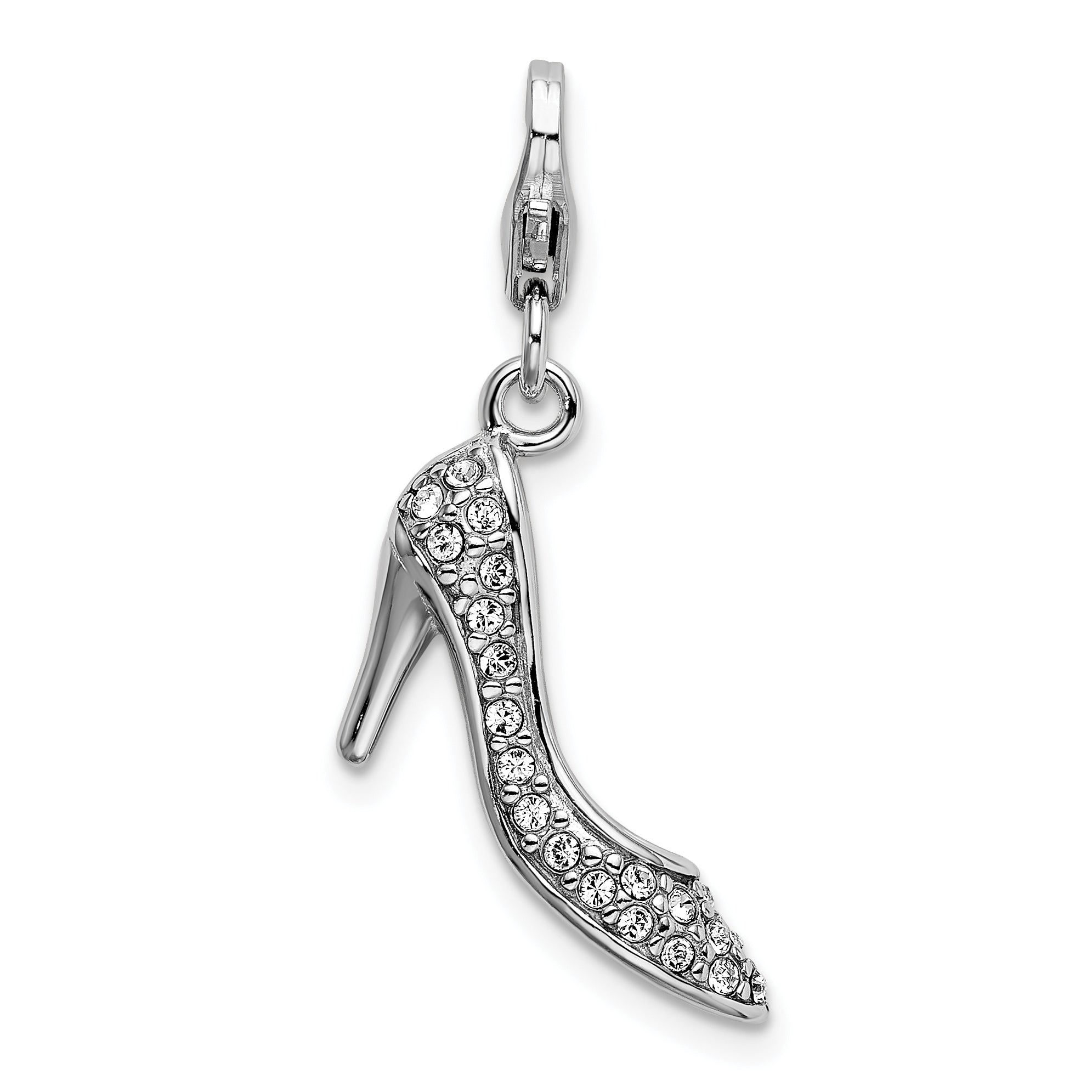 Amore La Vita Sterling Silver Rhodium-plated Polished 3-D Crystal From Swarovski High Heel Charm with Fancy Lobster Clasp Main image
