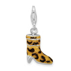 Sterling Silver CZ Enameled Leopard Print Boot w/Lobster Clasp Charm