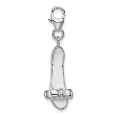 Amore La Vita Sterling Silver Rhodium-plated Polished 3-D Pink Enameled Bow-top High Heel Charm with Fancy Lobster Clasp