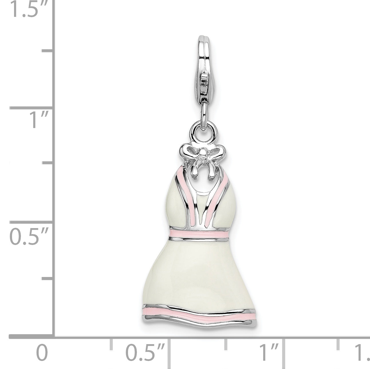 Amore La Vita Sterling Silver Rhodium-plated Polished 3-D Enameled White Pink Trimmed Dress Charm with Fancy Lobster Clasp