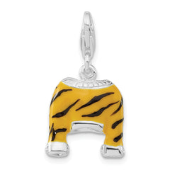 Sterling Silver CZ Polished Enamel Tiger Jacket w/Lobster Clasp Charm
