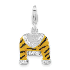 Sterling Silver Polished CZ & Enamel Tiger Jacket w/Lobster Clasp Charm