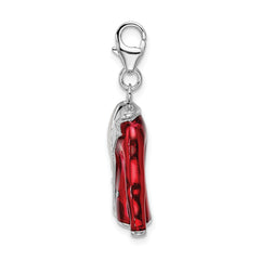 Amore La Vita Sterling Silver Rhodium-plated Polished 3-D Red Enameled Jacket Charm with Fancy Lobster Clasp