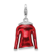 Amore La Vita Sterling Silver Rhodium-plated Polished 3-D Red Enameled Jacket Charm with Fancy Lobster Clasp