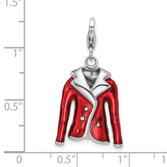 Amore La Vita Sterling Silver Rhodium-plated Polished 3-D Red Enameled Jacket Charm with Fancy Lobster Clasp