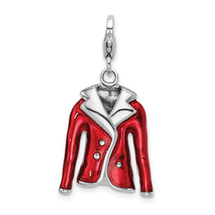 Amore La Vita Sterling Silver Rhodium-plated Polished 3-D Red Enameled Jacket Charm with Fancy Lobster Clasp