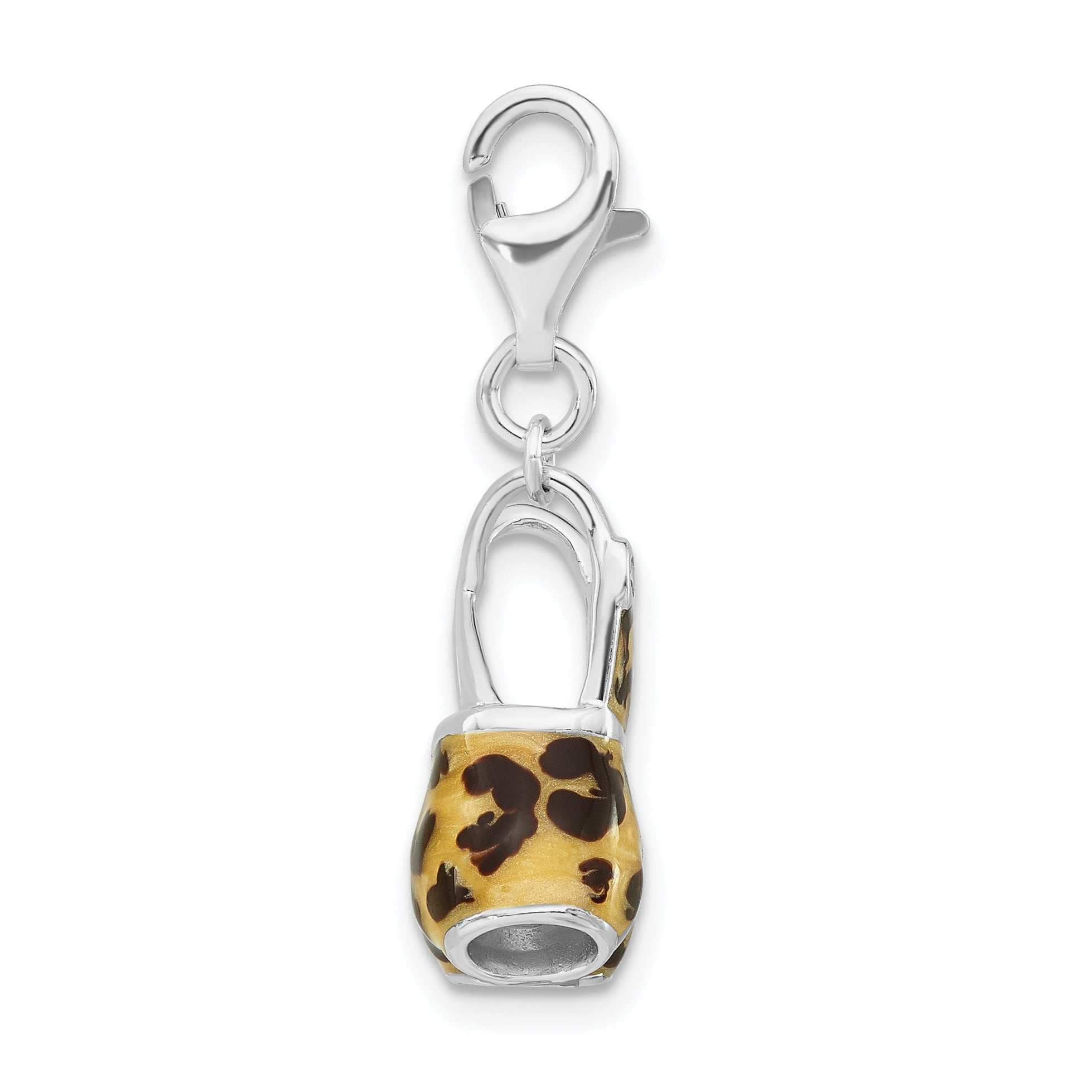 Sterling Silver CZ Black/Yellow Enameled Overall w/Lobster Clasp Charm Secondary image