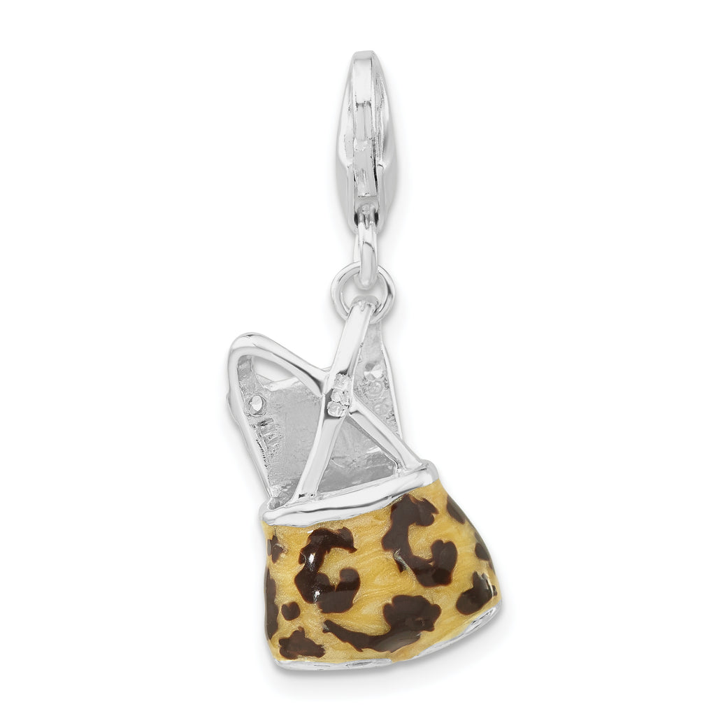 Sterling Silver CZ Black/Yellow Enameled Overall w/Lobster Clasp Charm