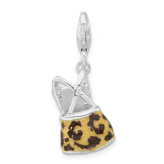 Sterling Silver CZ Black/Yellow Enameled Overall w/Lobster Clasp Charm