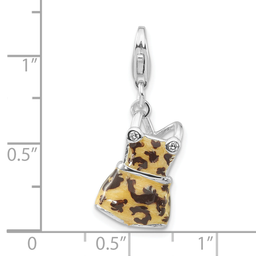 Sterling Silver CZ Black/Yellow Enameled Overall w/Lobster Clasp Charm
