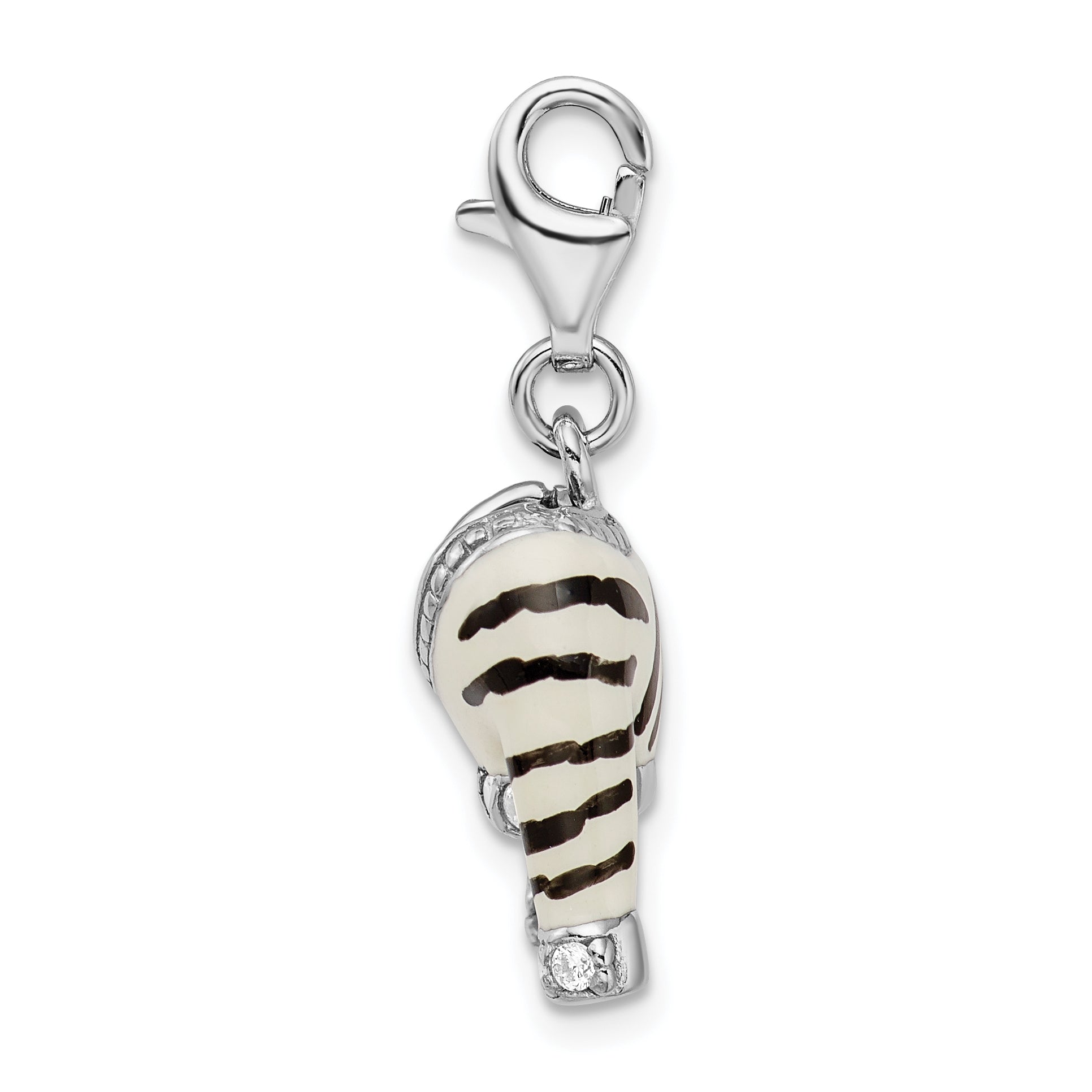 Amore La Vita Sterling Silver Rhodium-plated Polished 3-D CZ Enameled Zebra Jacket Charm with Fancy Lobster Clasp Secondary image