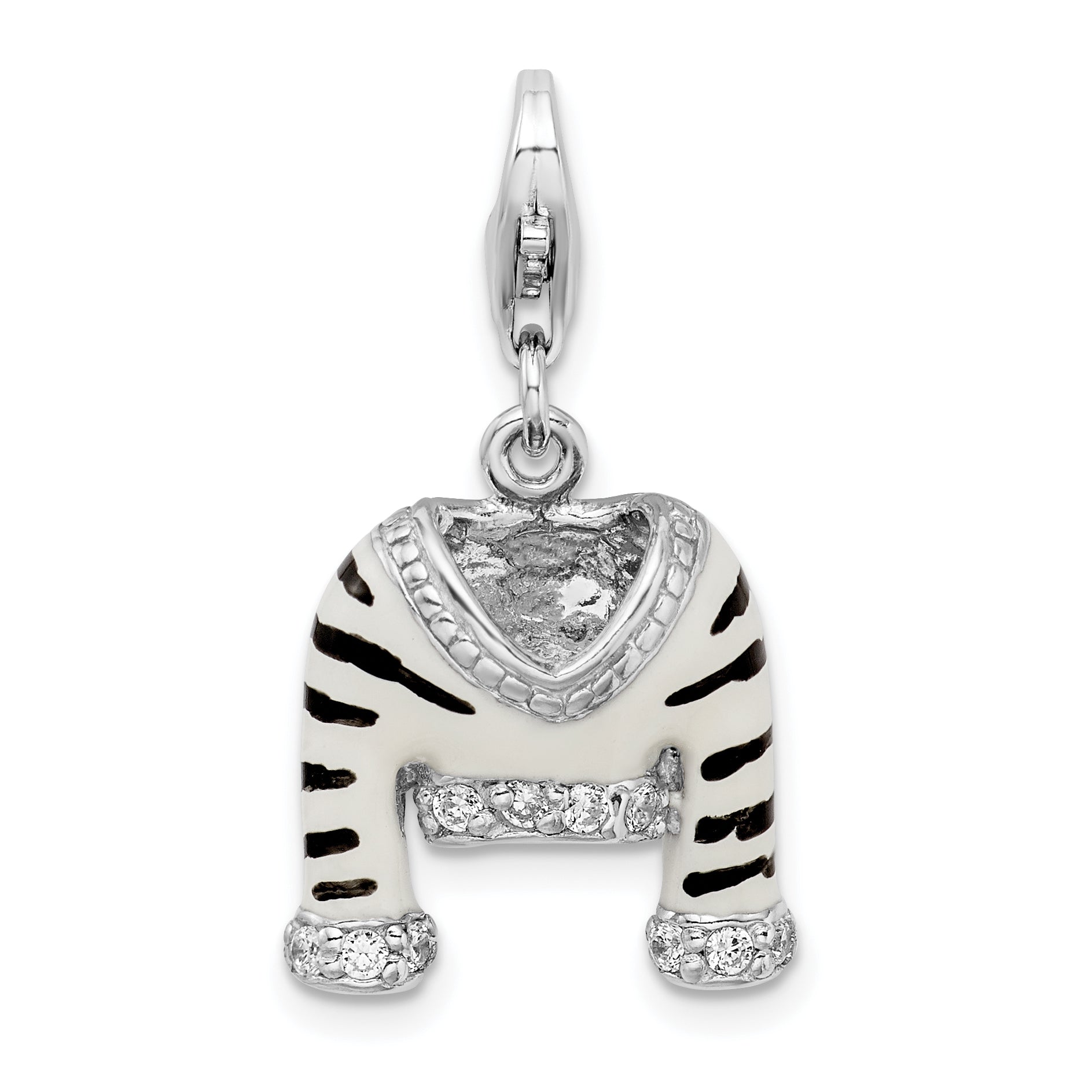 Amore La Vita Sterling Silver Rhodium-plated Polished 3-D CZ Enameled Zebra Jacket Charm with Fancy Lobster Clasp Main image