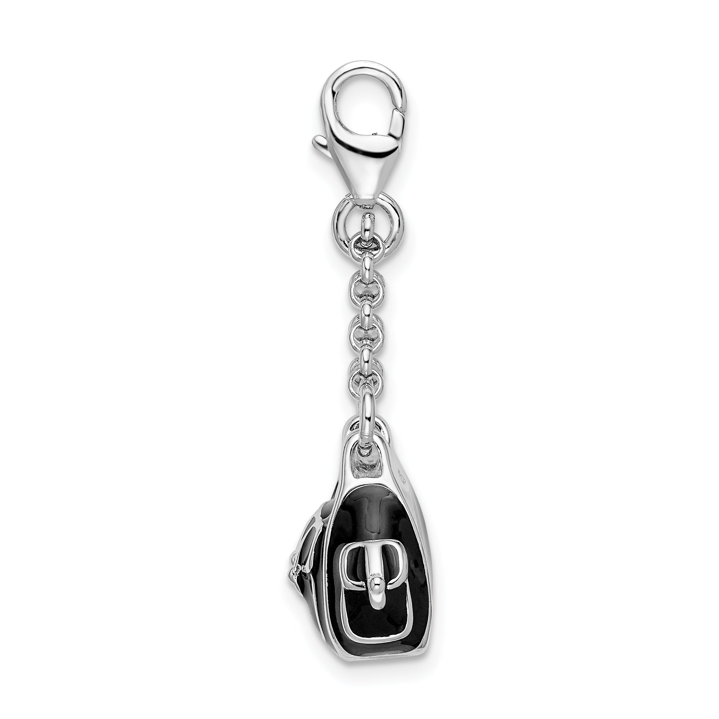 Amore La Vita Sterling Silver Rhodium-plated Polished 3-D Black Enameled Handbag Charm with Fancy Lobster Clasp