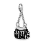 Amore La Vita Sterling Silver Rhodium-plated Polished 3-D Black Enameled Handbag Charm with Fancy Lobster Clasp