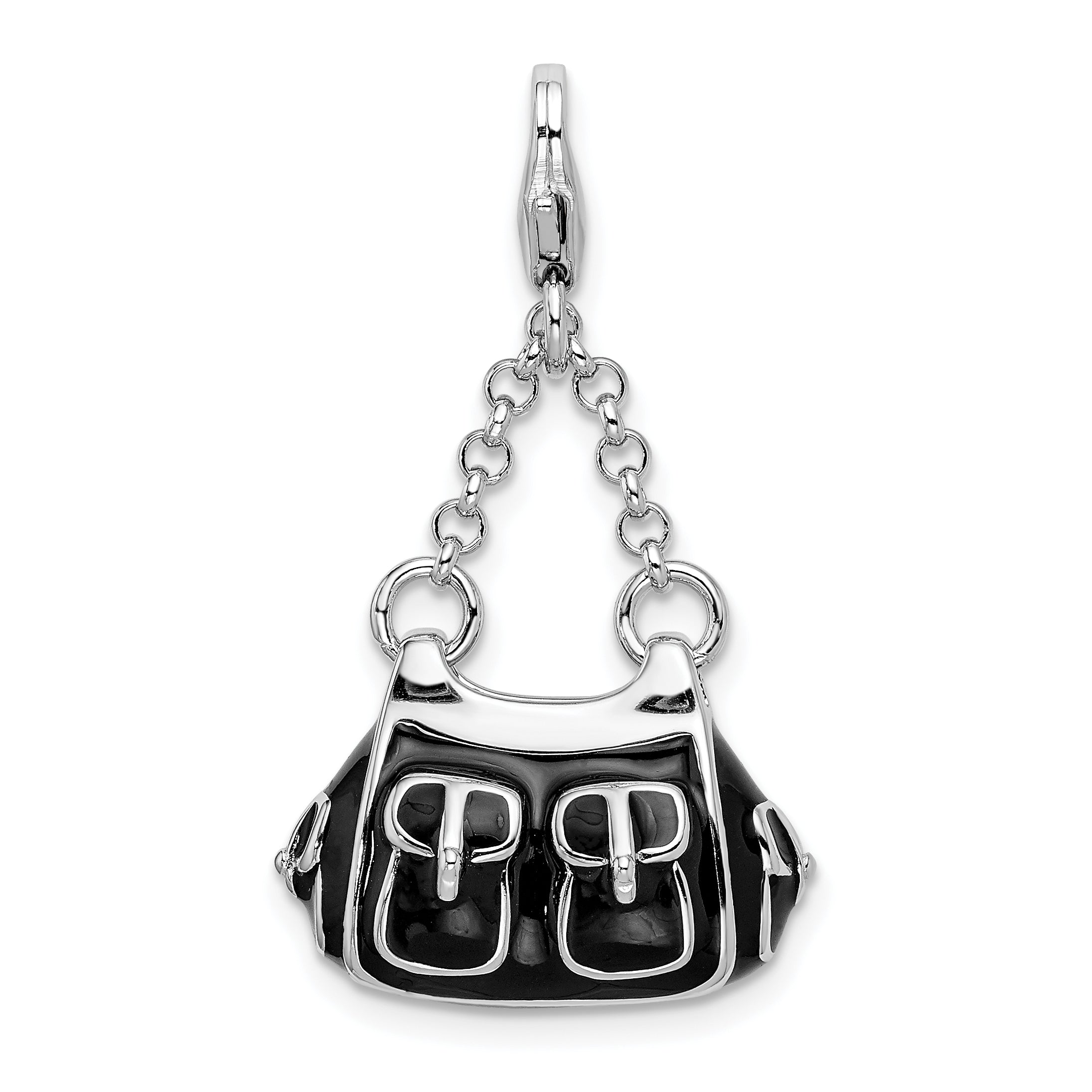 Amore La Vita Sterling Silver Rhodium-plated Polished 3-D Black Enameled Handbag Charm with Fancy Lobster Clasp Main image