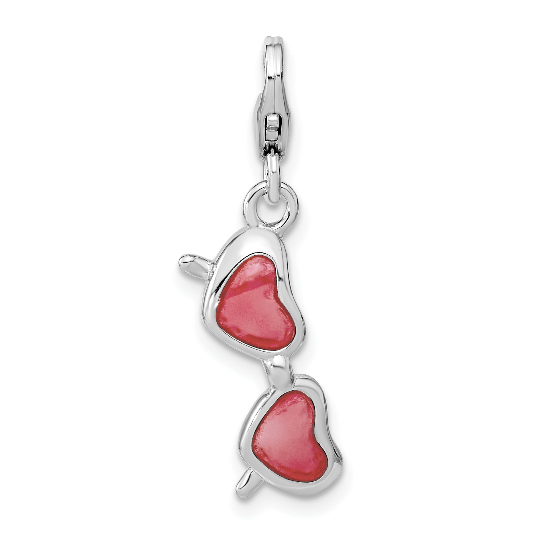 Amore La Vita Sterling Silver Rhodium-plated Polished 3-D Enameled Coral Heart Sunglasses Charm with Fancy Lobster Clasp Main image