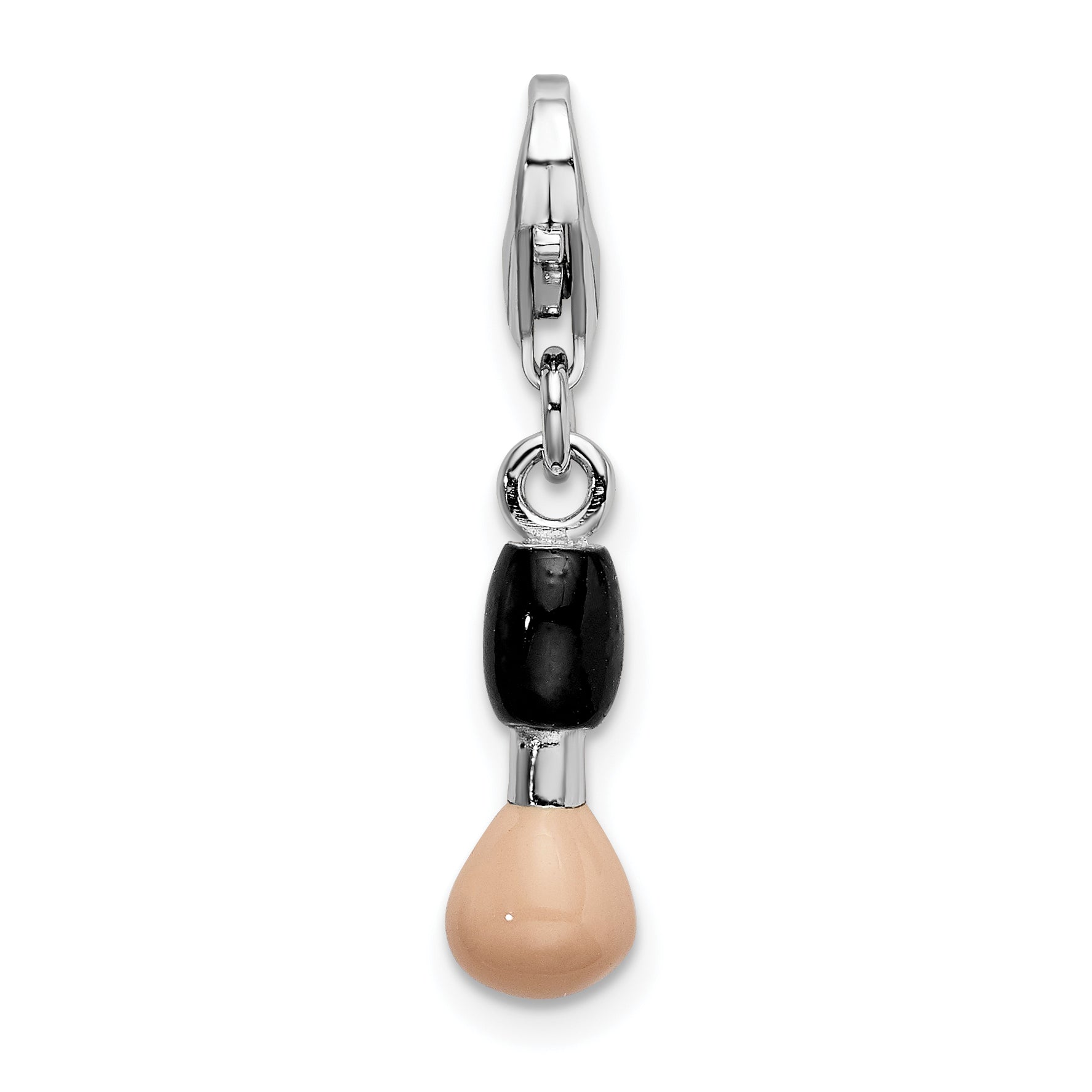 Amore La Vita Sterling Silver Rhodium-plated Polished 3-D Black and Pink Enameled Blush Brush Charm with Fancy Lobster Clasp Main image