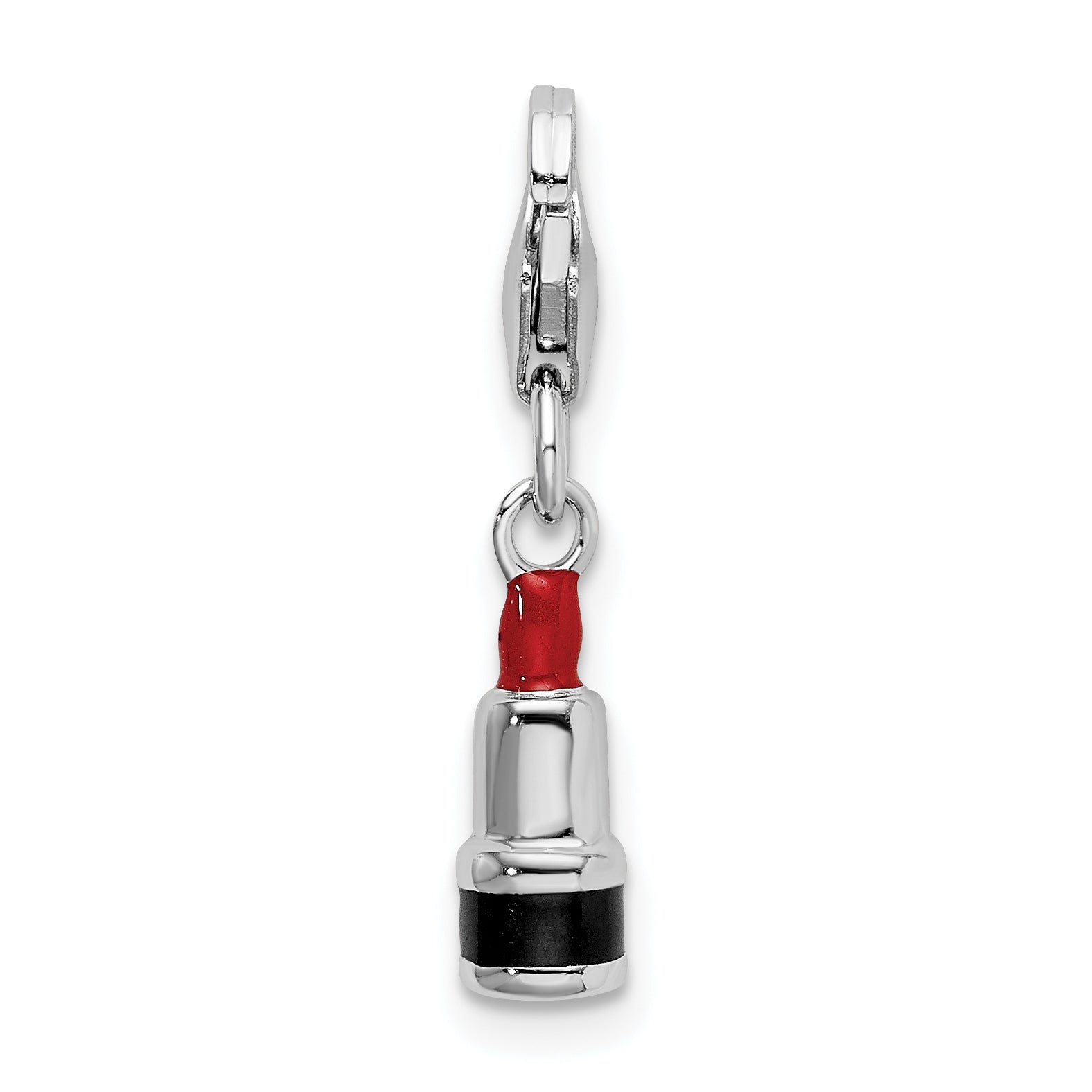 Amore La Vita Sterling Silver Rhodium-plated Polished 3-D Enameled Red Lipstick Charm with Fancy Lobster Clasp