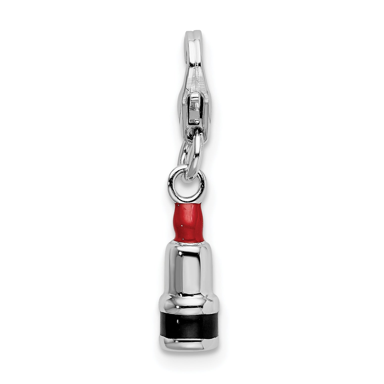Amore La Vita Sterling Silver Rhodium-plated Polished 3-D Enameled Red Lipstick Charm with Fancy Lobster Clasp Main image