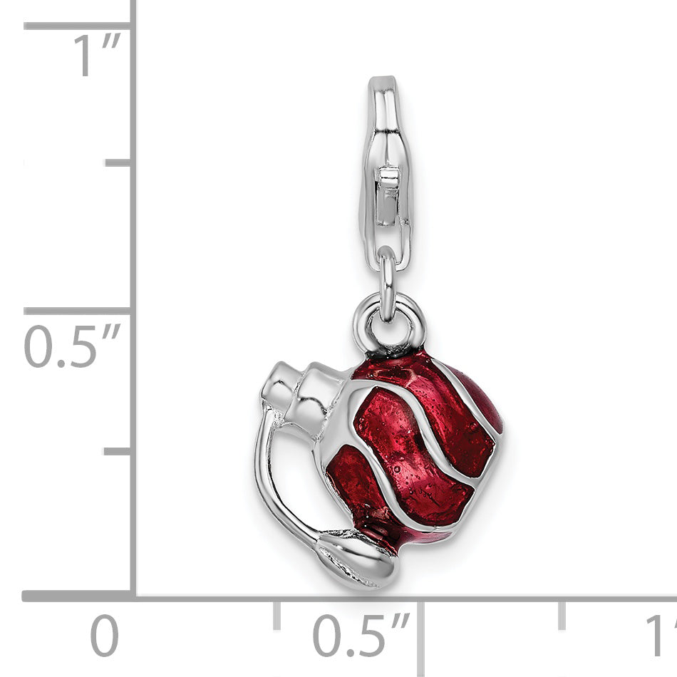 Amore La Vita Sterling Silver Rhodium-plated Polished 3-D Enameled Perfume Bottle Charm with Fancy Lobster Clasp