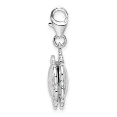Sterling Silver 3-D Enameled Compact w/Lobster Clasp Charm