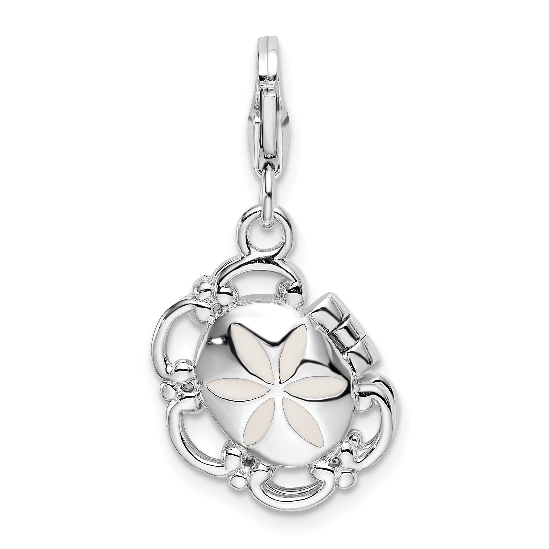 Sterling Silver 3-D Enameled Compact w/Lobster Clasp Charm