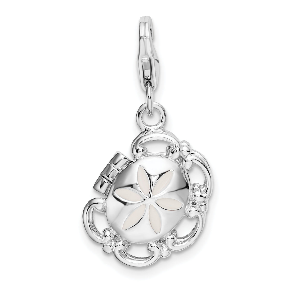 Amore La Vita Sterling Silver Rhodium-plated Polished 3-D Enameled Compact Charm with Fancy Lobster Clasp