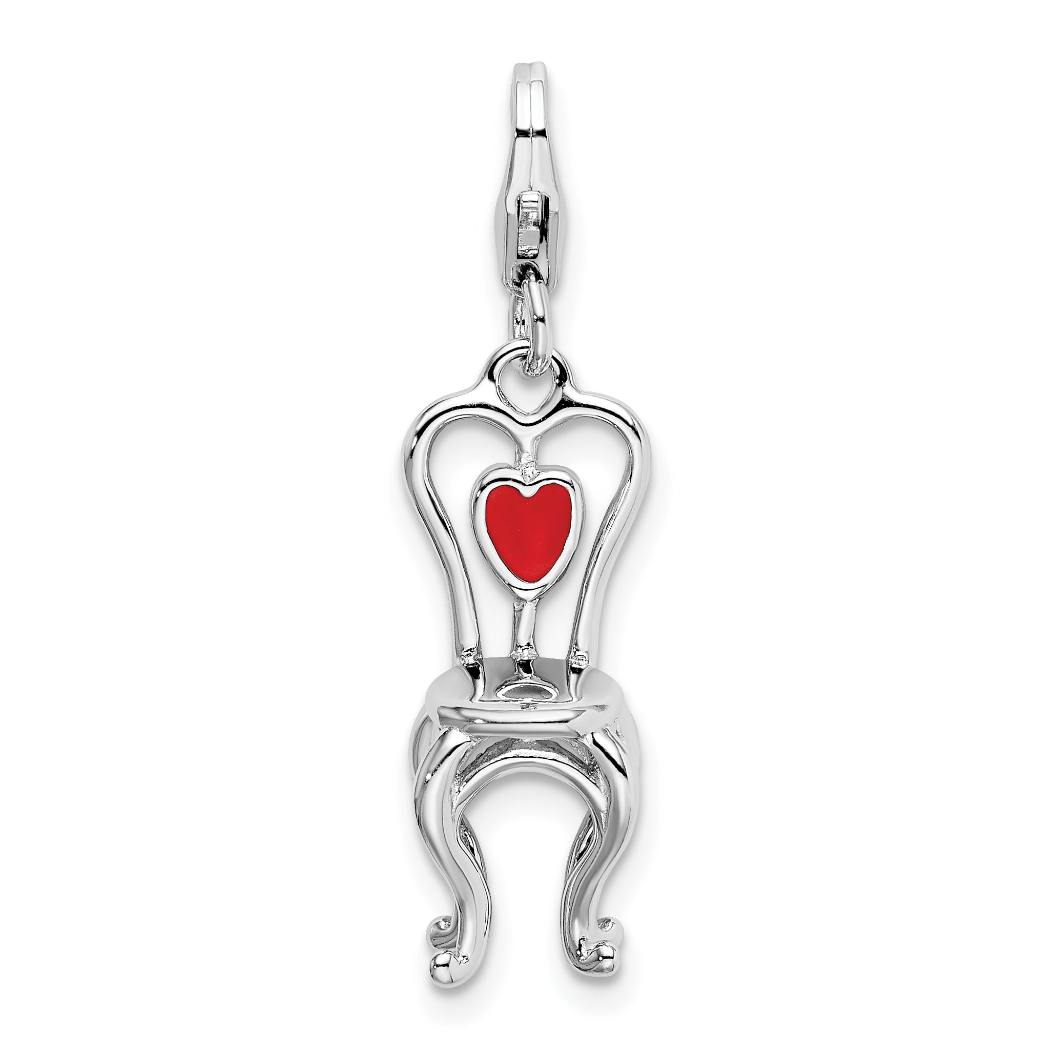 Amore La Vita Sterling Silver Rhodium-plated Polished 3-D Enameled Chair with Heart Charm with Fancy Lobster Clasp Main image