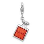 Amore La Vita Sterling Silver Rhodium-plated Polished 3-D Orange Enameled Perfume Bottle Charm with Fancy Lobster Clasp