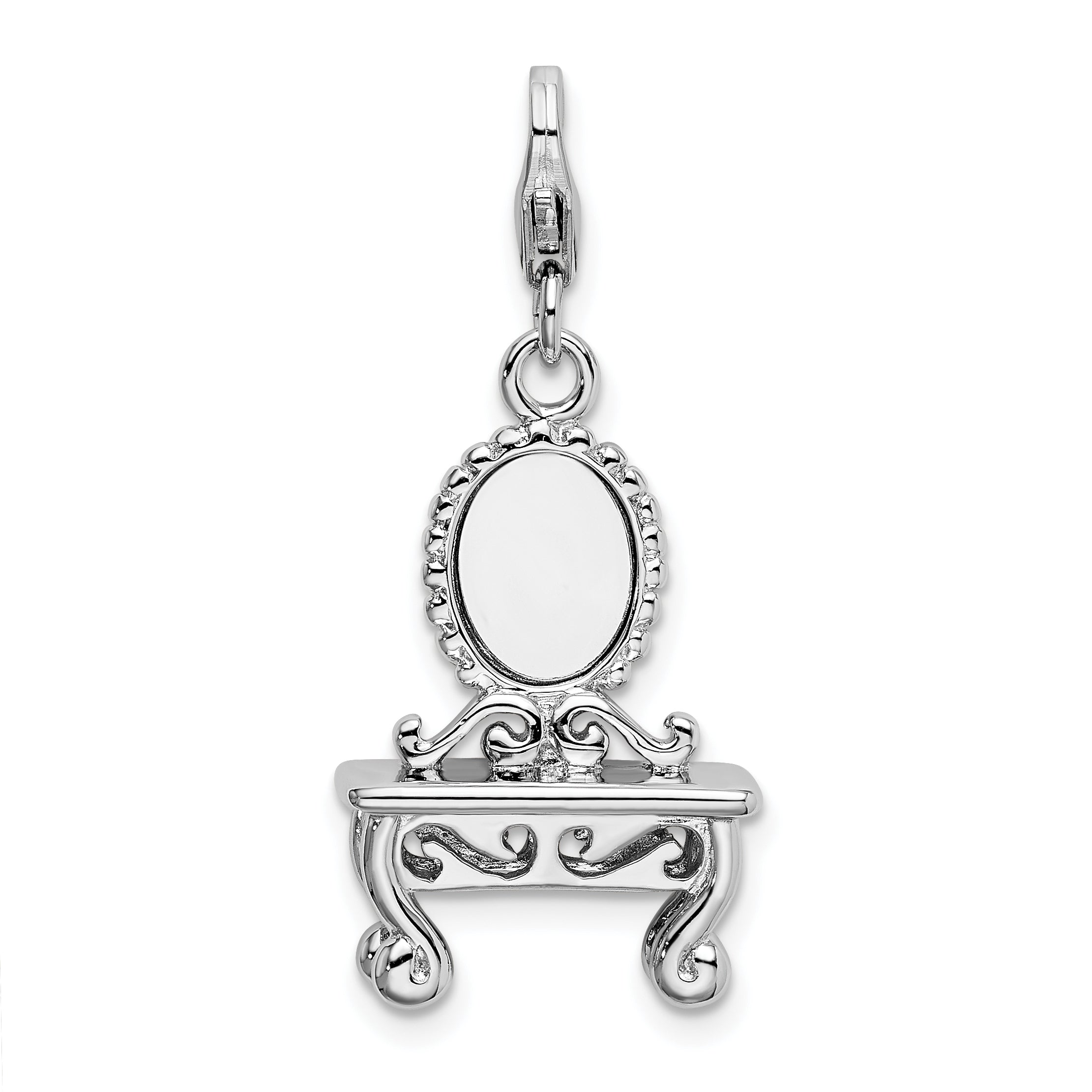Amore La Vita Sterling Silver Rhodium-plated Polished 3-D Vanity Charm with Fancy Lobster Clasp Main image