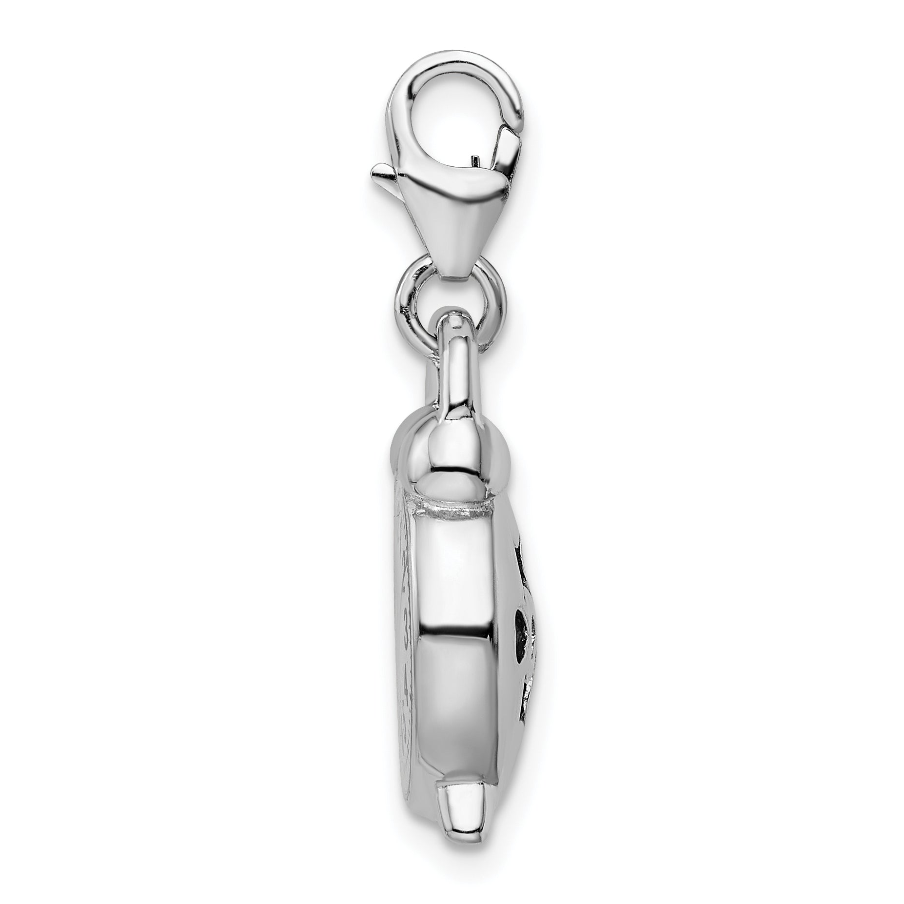 Amore La Vita Sterling Silver Rhodium-plated Polished 3-D Alarm Clock Charm with Fancy Lobster Clasp