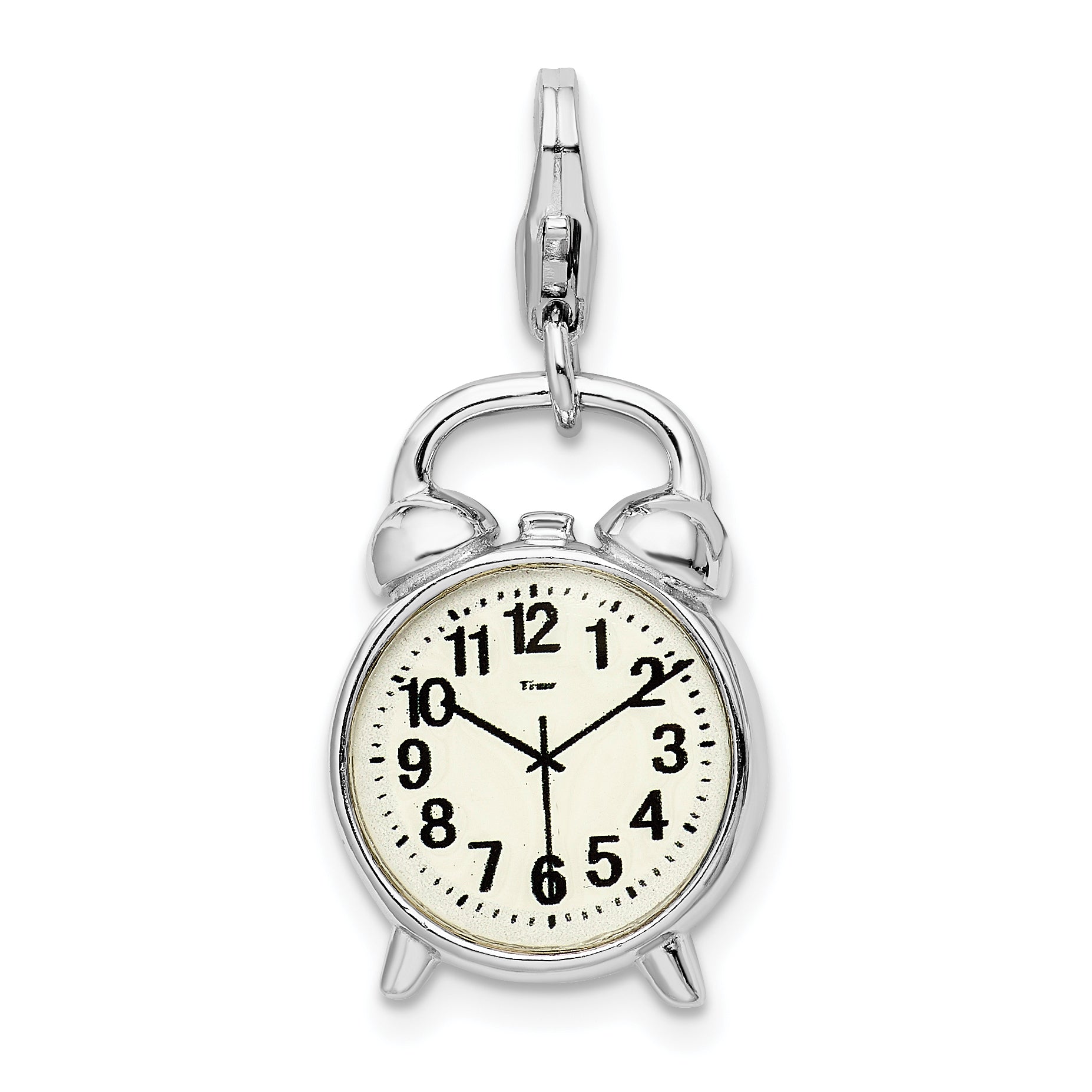 Amore La Vita Sterling Silver Rhodium-plated Polished 3-D Alarm Clock Charm with Fancy Lobster Clasp Main image