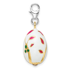 Amore La Vita Sterling Silver Rhodium-plated and Gold-plated Polished 3-D Enameled White Egg Charm with Fancy Lobster Clasp
