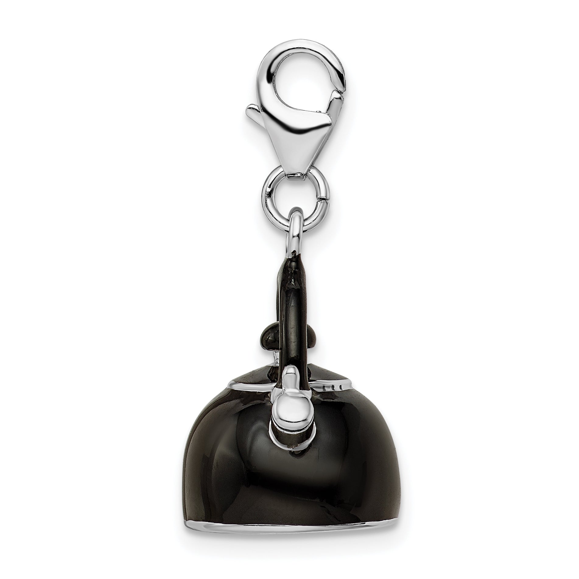 Amore La Vita Sterling Silver Rhodium-plated Polished 3-D Enameled Black Tea Kettle Charm with Fancy Lobster Clasp Secondary image