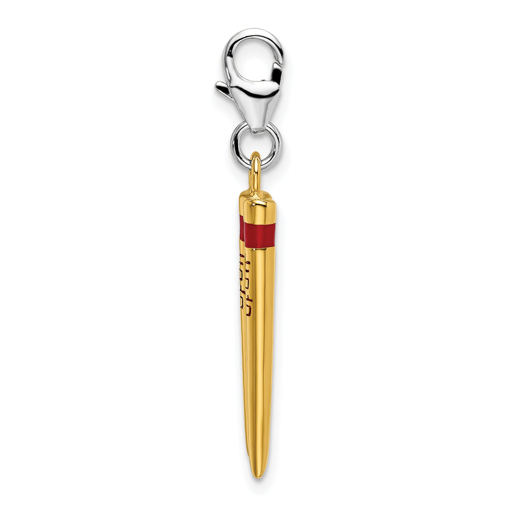 Sterling Silver 3-D Enameled Gold-plated Chopstick With Lobster Clasp Charm
