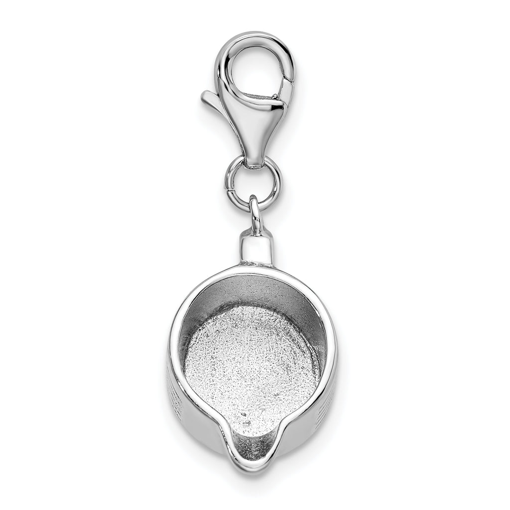 Amore La Vita Sterling Silver Rhodium-plated Polished 3-D Measuring Cup Charm with Fancy Lobster Clasp