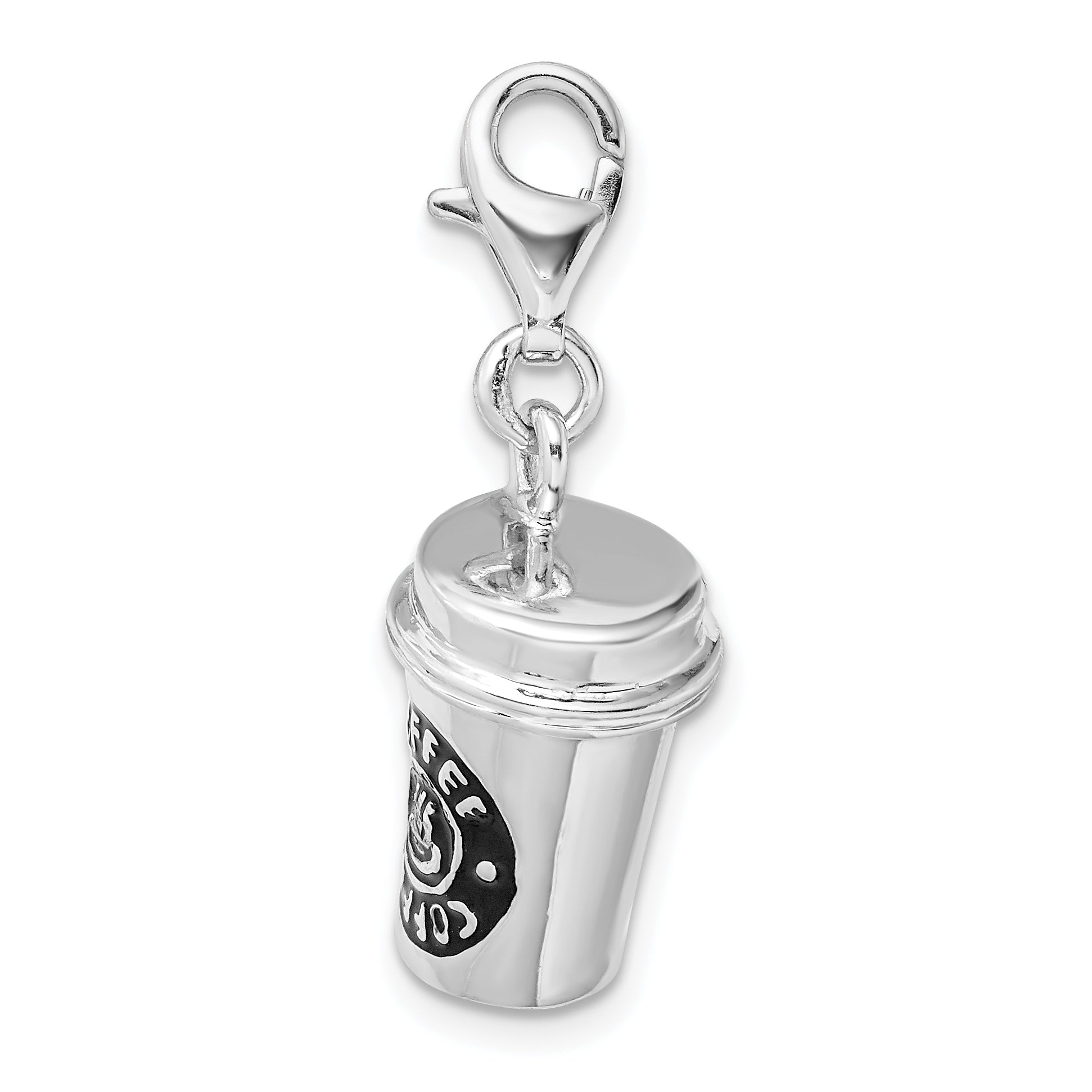 Amore La Vita Sterling Silver Rhodium-plated Polished 3-D Enameled To Go Coffee Cup Charm with Fancy Lobster Clasp Secondary image