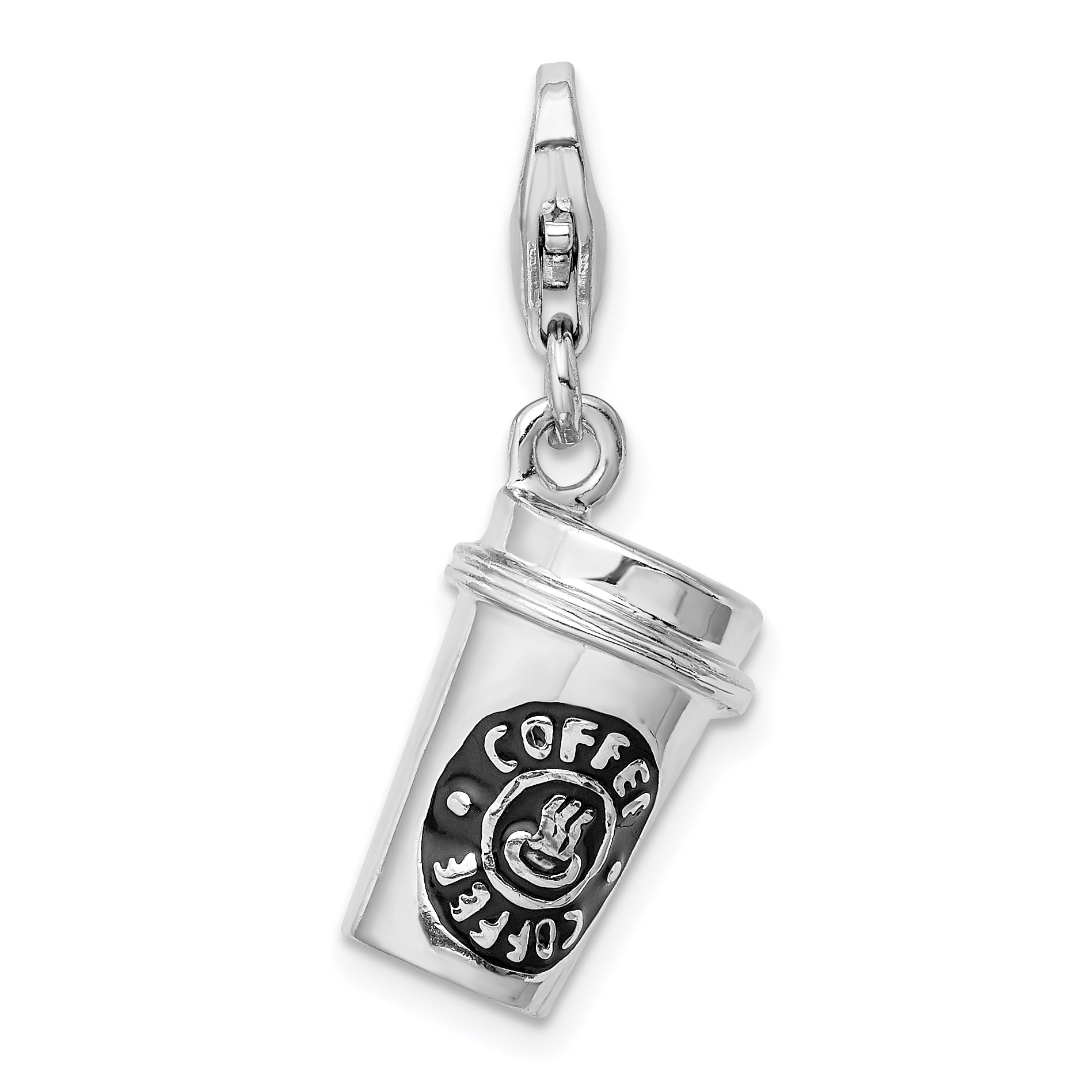 Amore La Vita Sterling Silver Rhodium-plated Polished 3-D Enameled To Go Coffee Cup Charm with Fancy Lobster Clasp Main image
