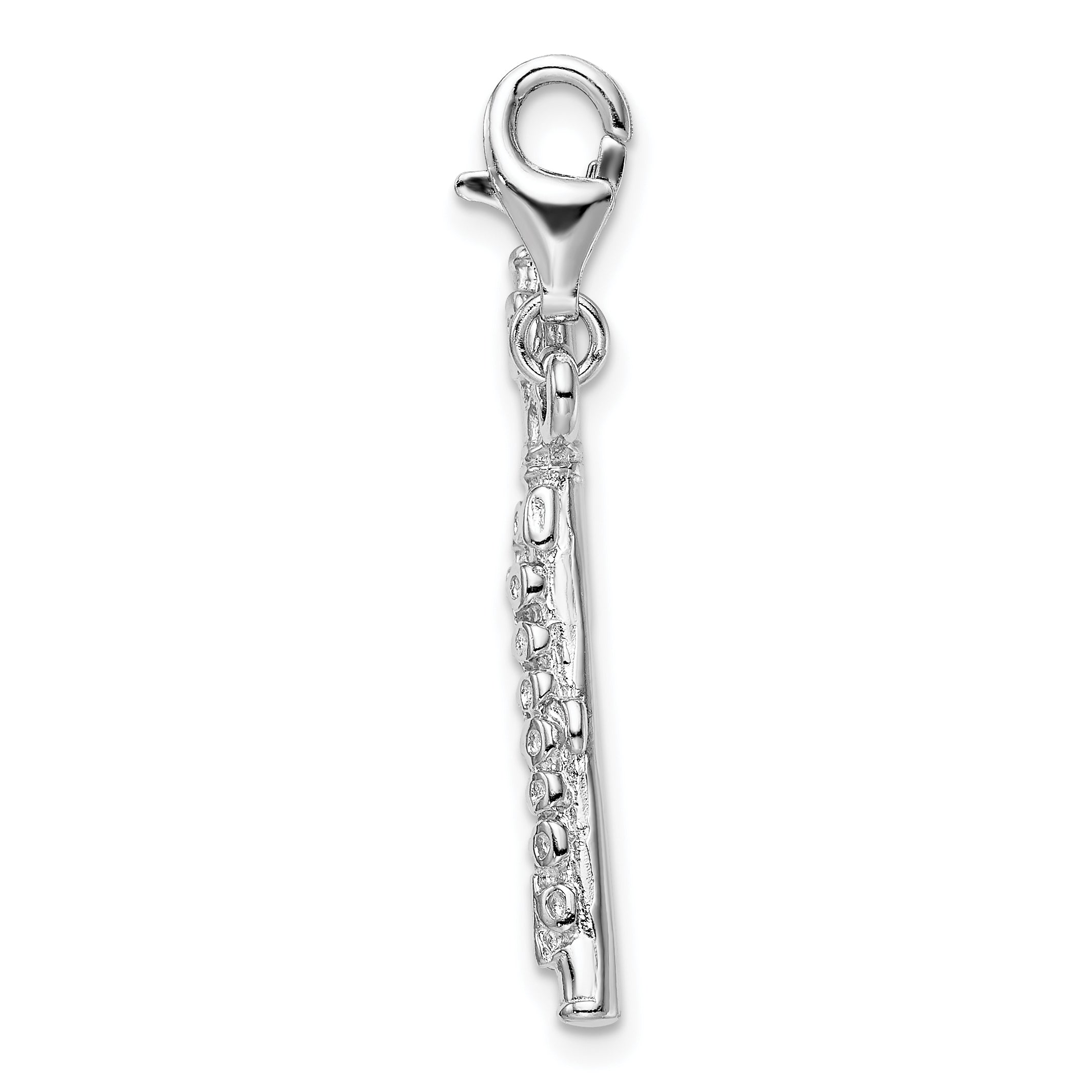 Amore La Vita Sterling Silver Rhodium-plated Polished 3-D Flute Charm with Fancy Lobster Clasp Secondary image