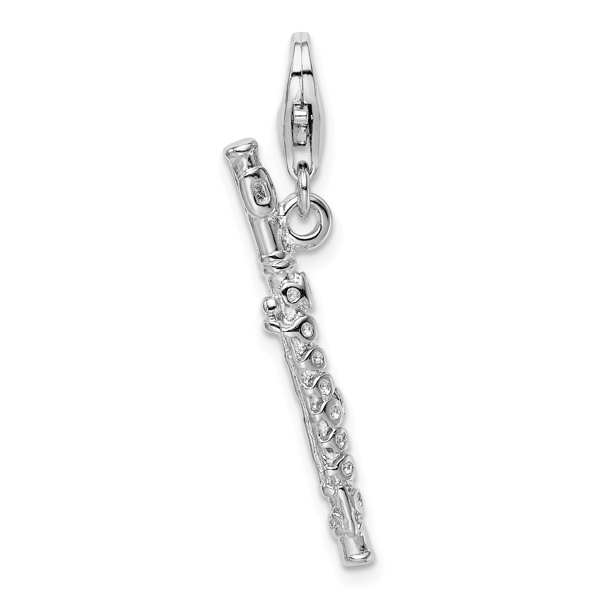 Amore La Vita Sterling Silver Rhodium-plated Polished 3-D Flute Charm with Fancy Lobster Clasp Main image