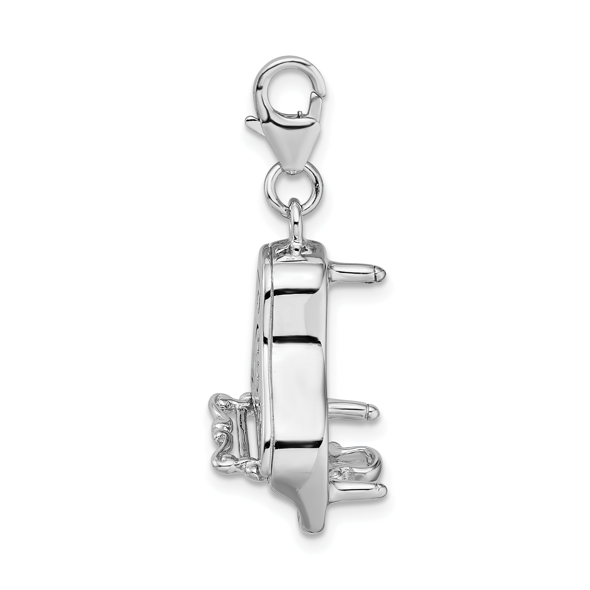 Amore La Vita Sterling Silver Rhodium-plated Polished 3-D Enameled Grand Piano with Heart Scroll Charm with Fancy Lobster Clasp Secondary image